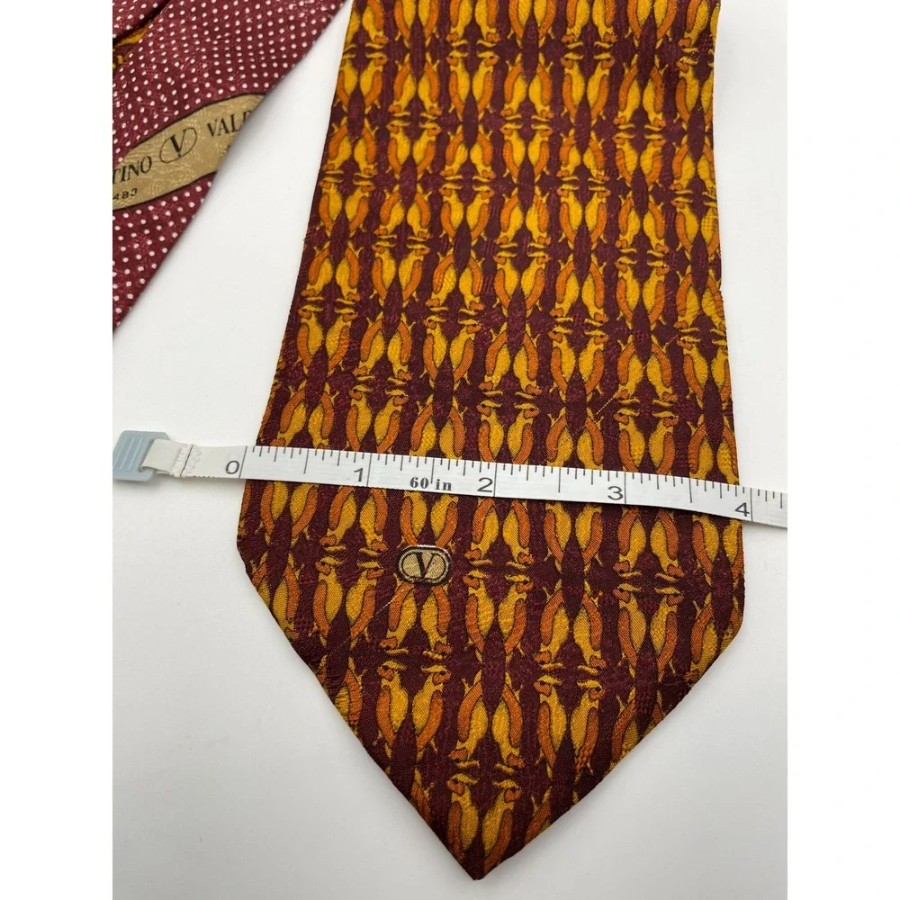 Valentino Cravatte Silk Tie Burgundy Orange Bird Print Made in Italy Vintage